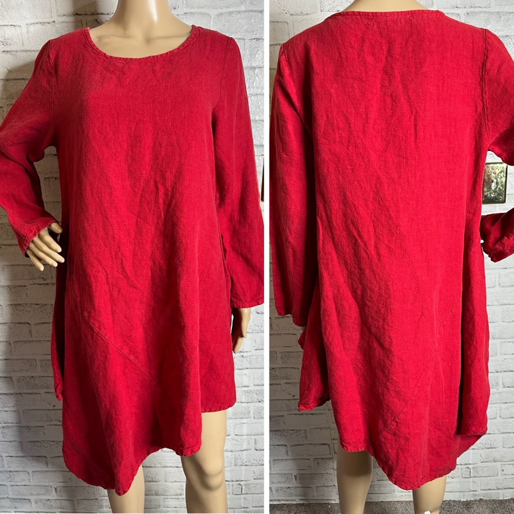 Bryn Walker red linen asymmetrical dress